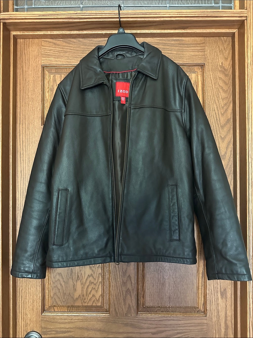 Izod Black Leather Zip Bomber Jacket
